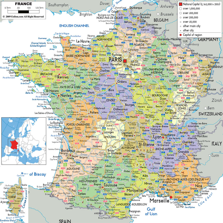 politisch karte von frankreich