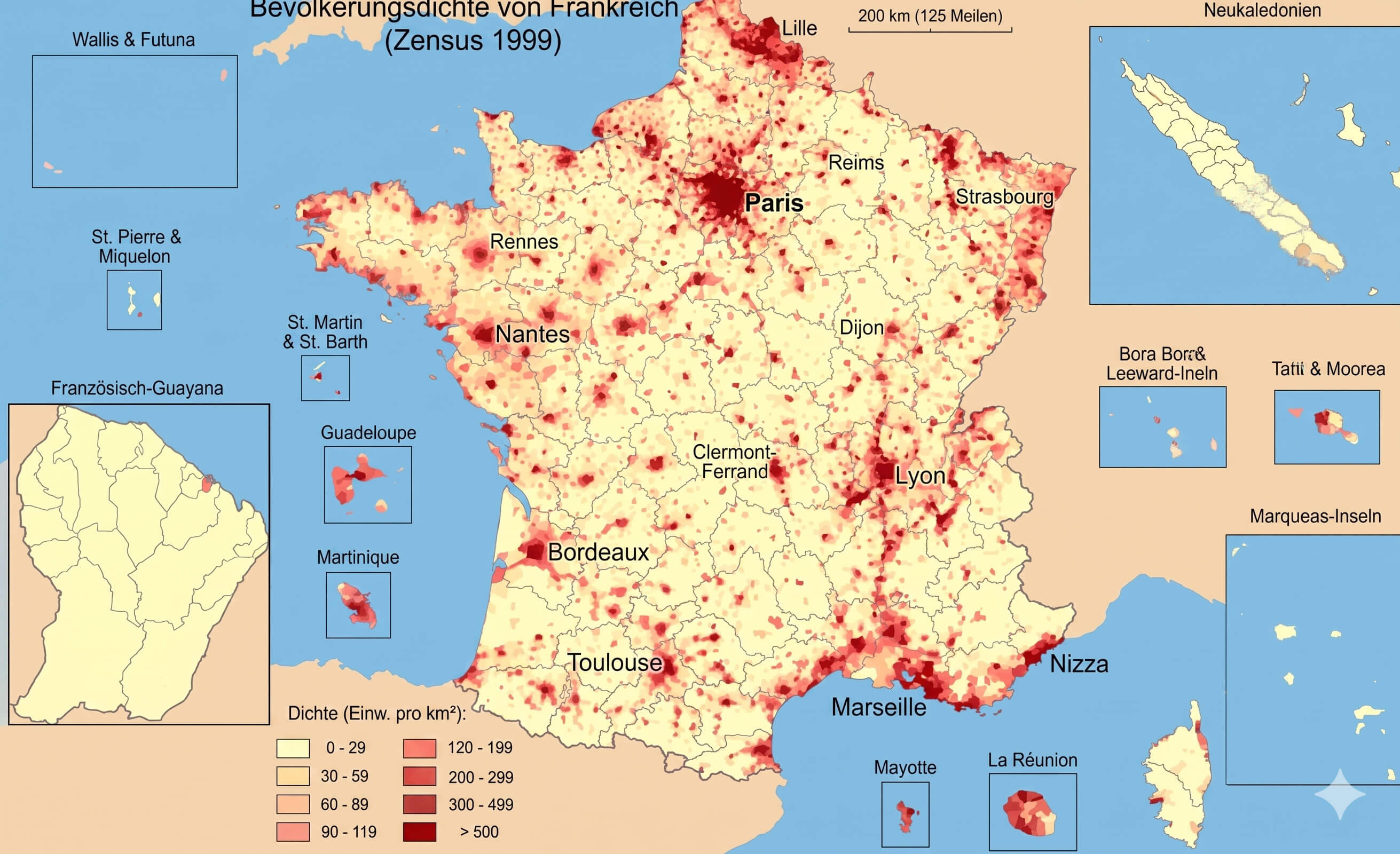 Bevoelkerungsdichte karte Frankreich