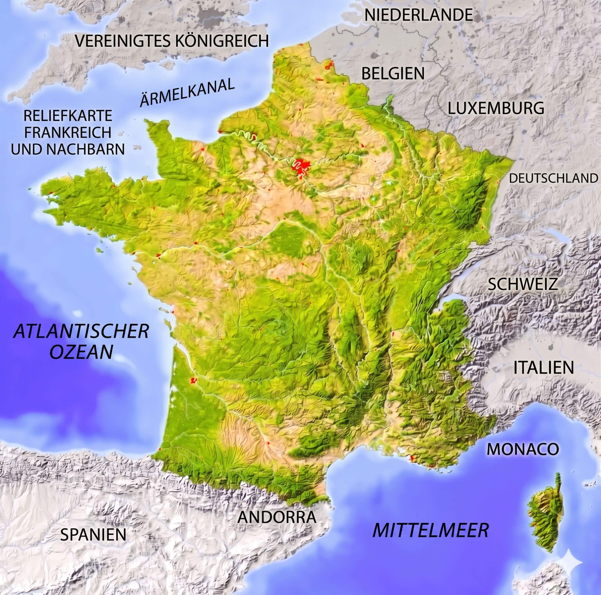 Physische karte von Frankreich relief