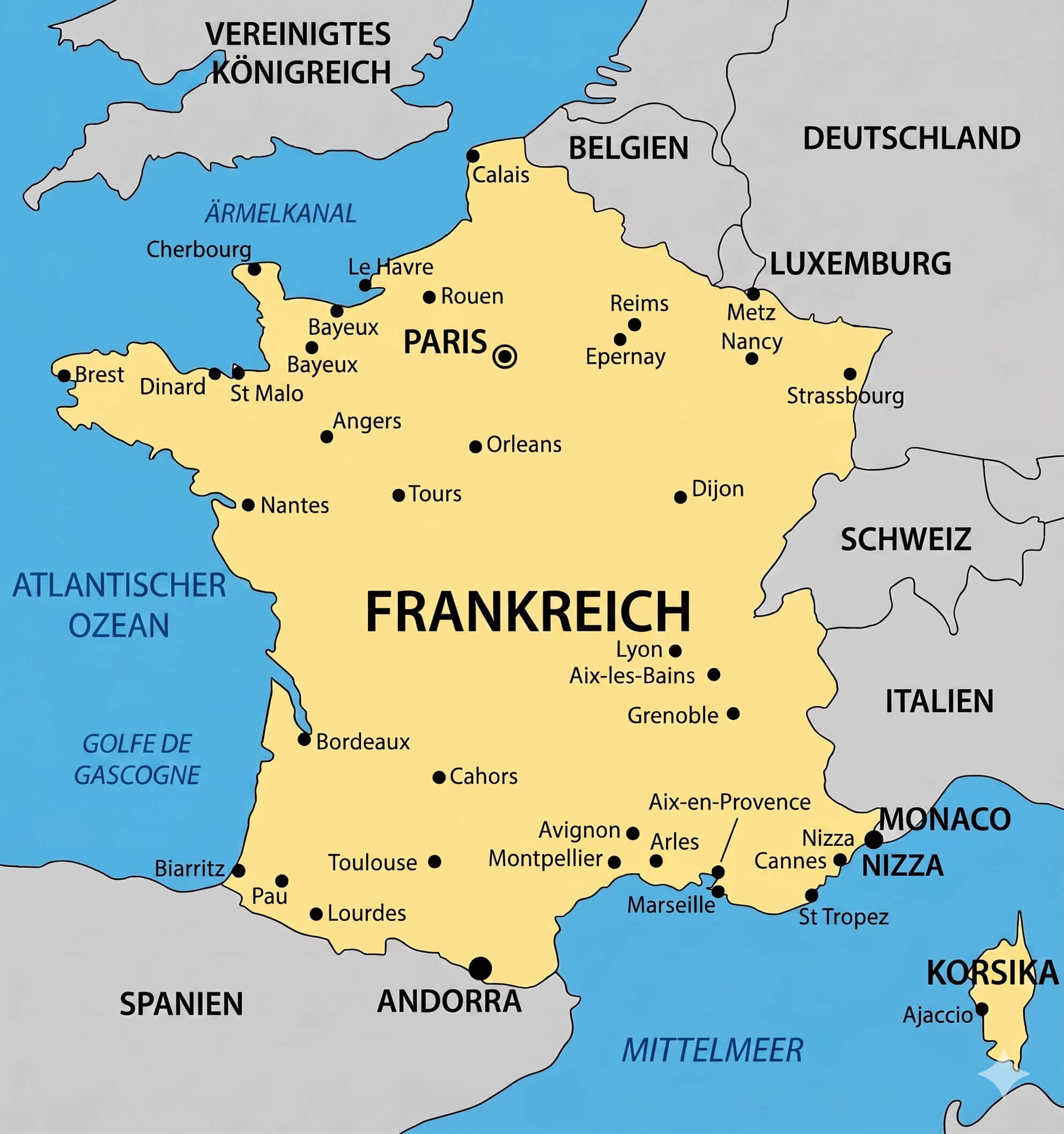 Politische karte von Frankreich einfach