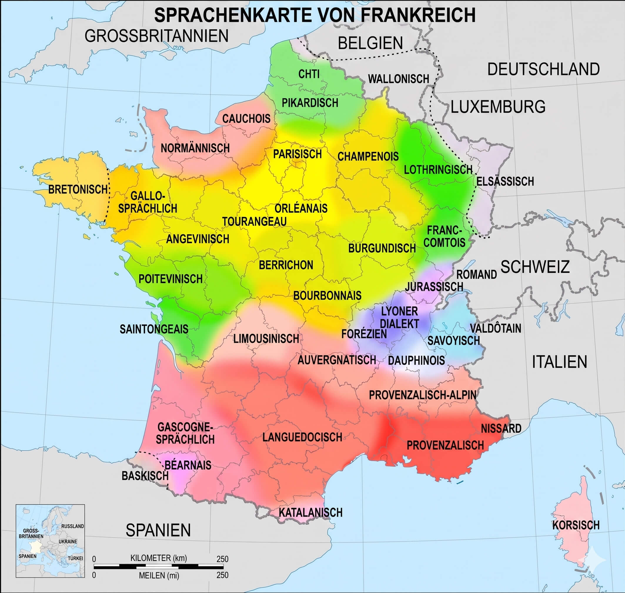 Sprachkarte von Frankreich regionen