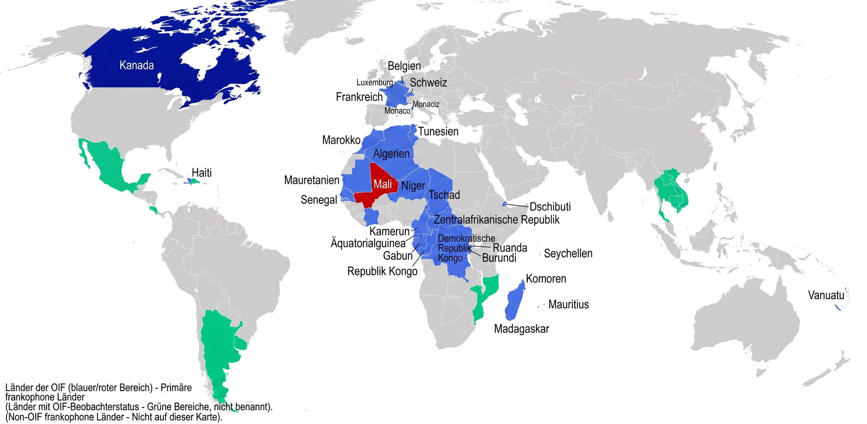 Weltkarte Frankreich und frankophonie