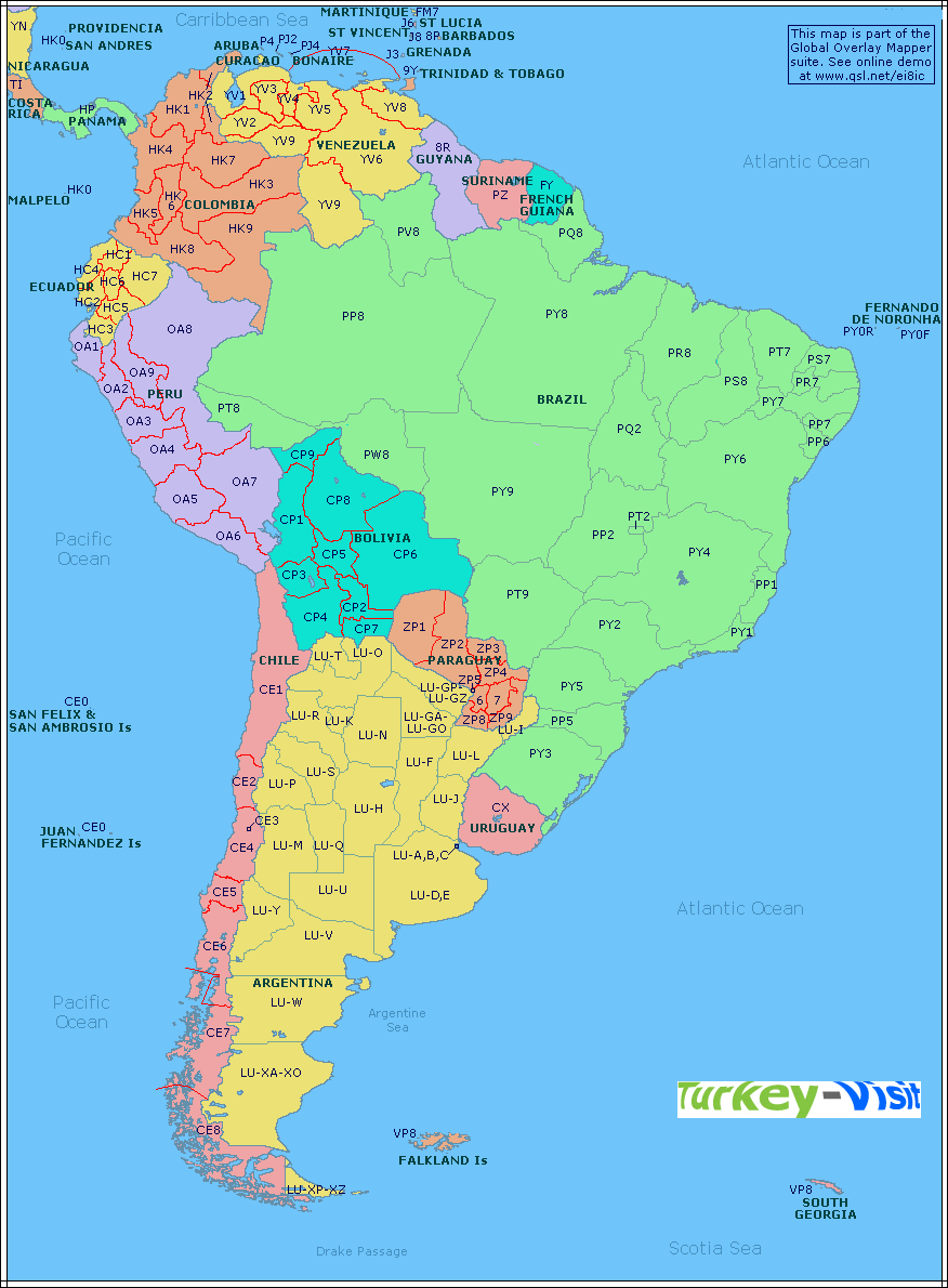Karte von Sudamerika