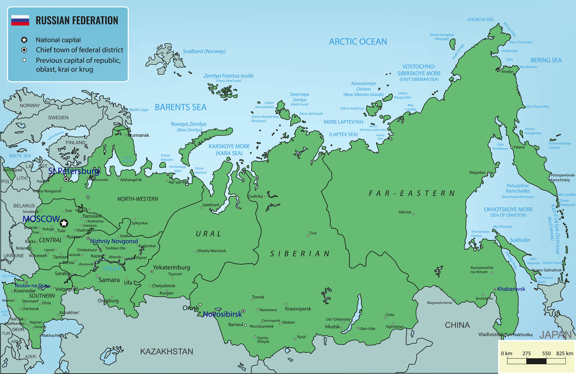 Hochdetaillierte physische Karte von Russland