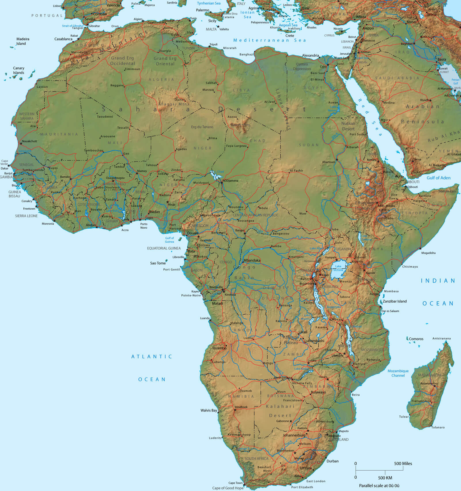 physikalisch karten von afrika