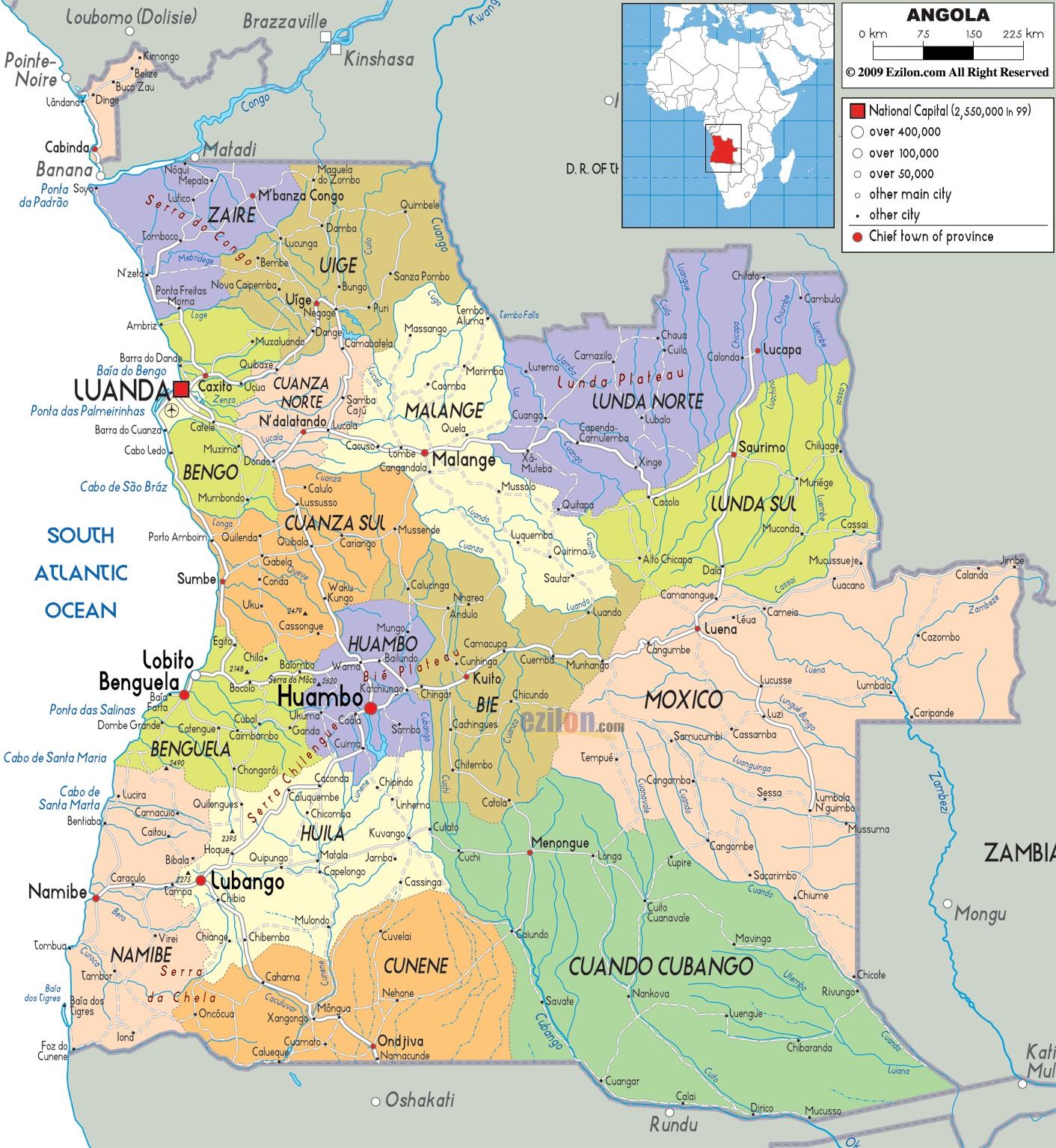 Angola politisch Map