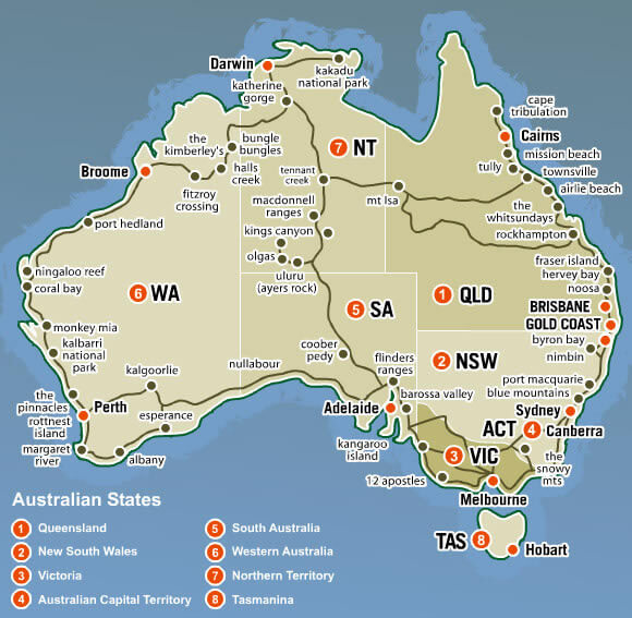 australien staat karte
