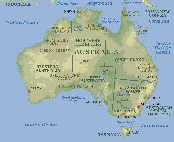 australien physikalisch karte