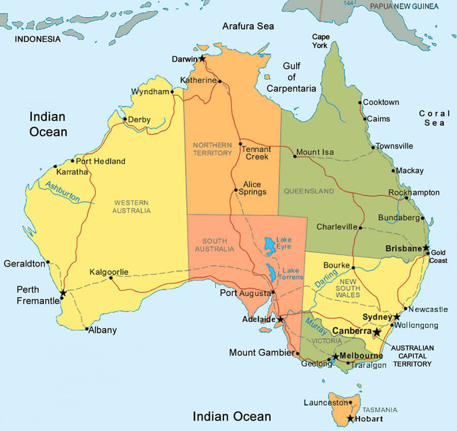 australien politisch karte
