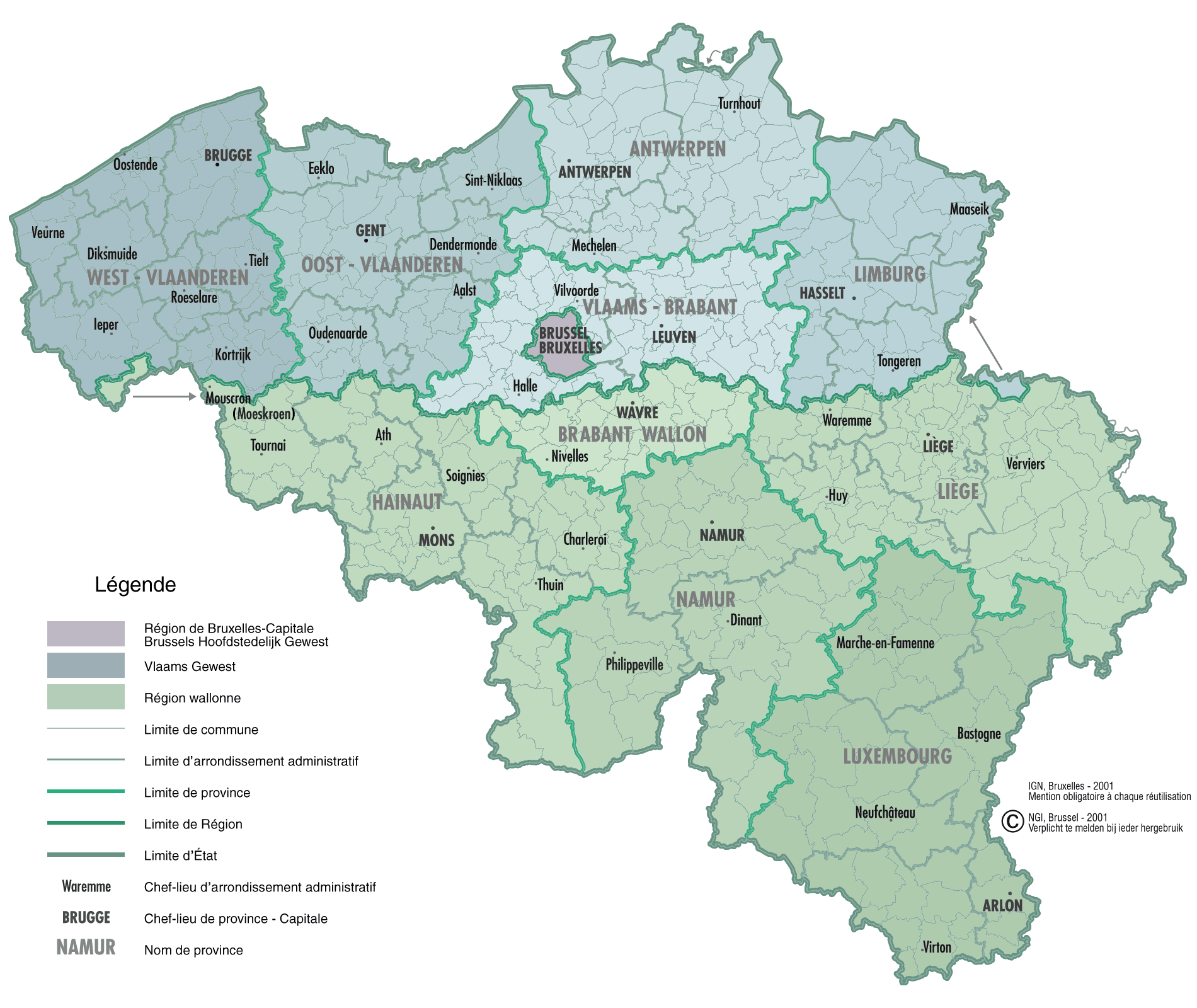 belgien politisch karte 2001