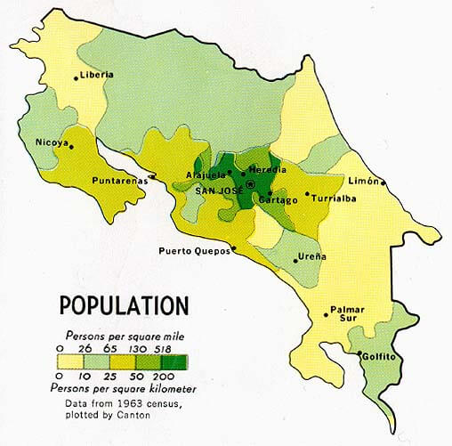 costa rica bevolkerung karte 1970