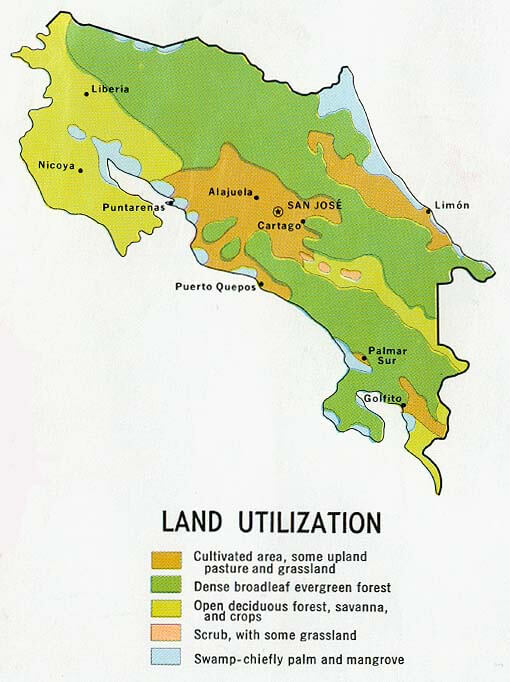 costa rica land nutzung vegetation karte 1970