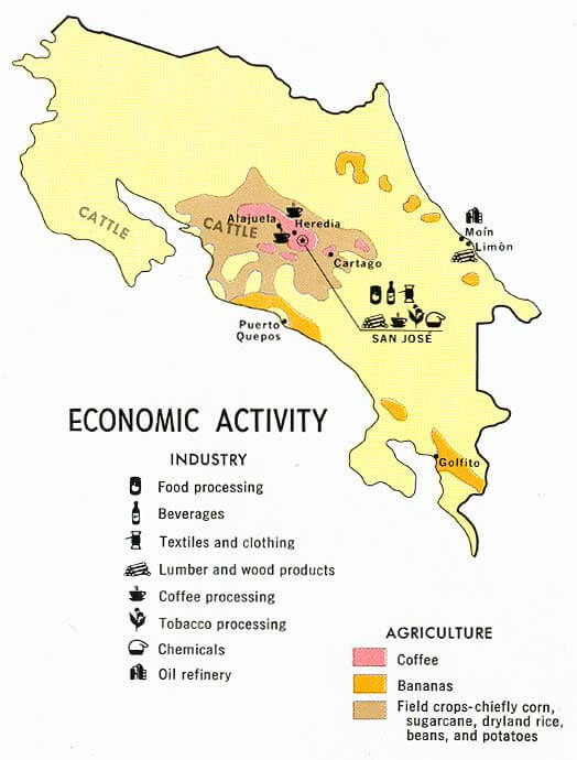 costa rica okonomisch aktivitat karte 1970