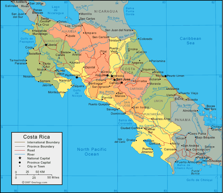 karte von Costa Rica