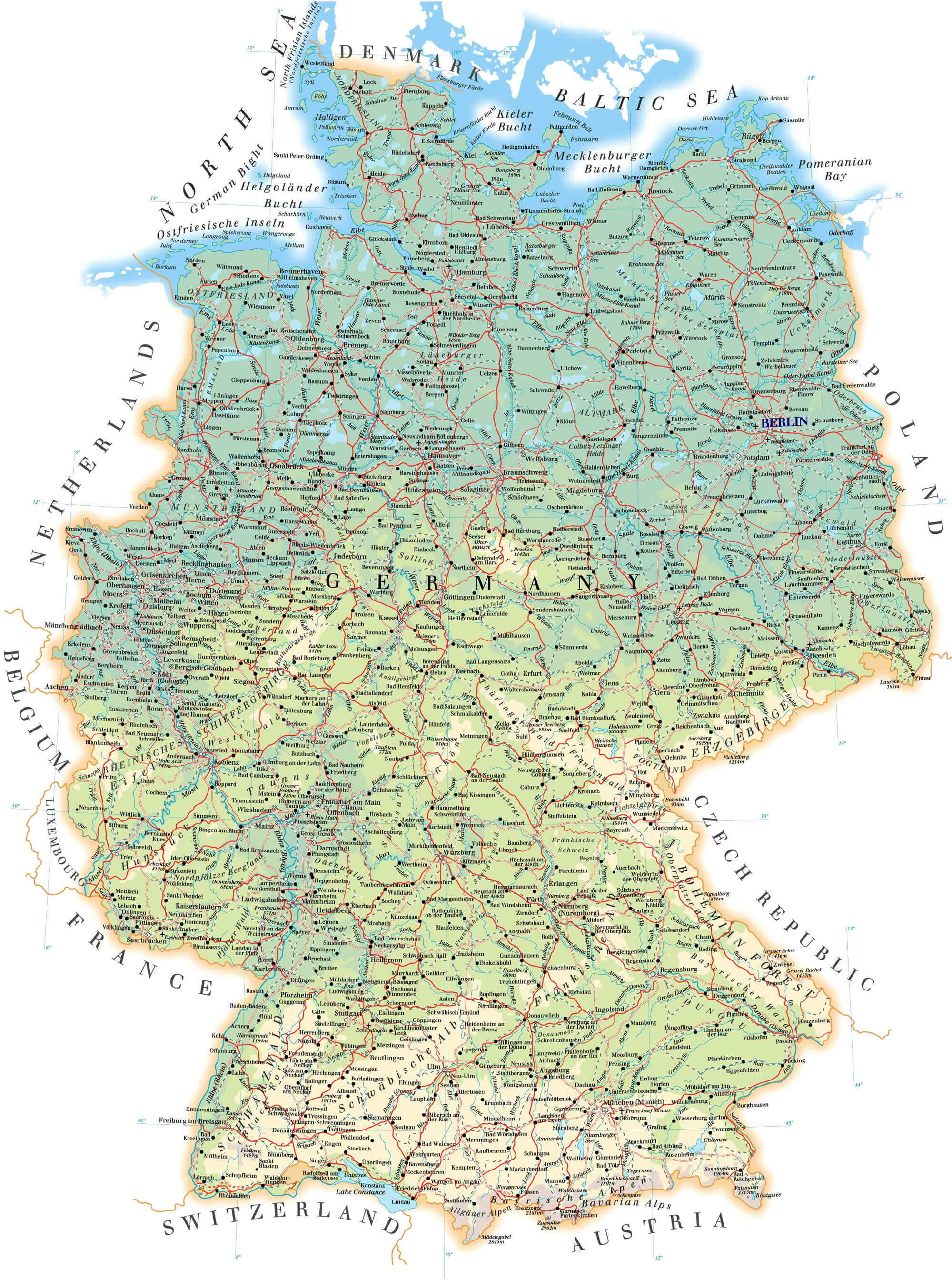 physikalisch karte von deutschland stadte