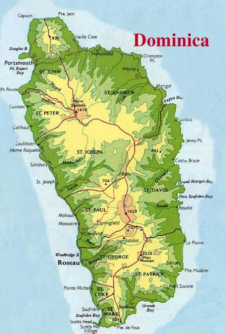 physisch Maps von Dominica