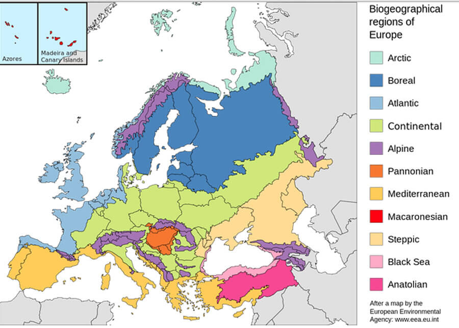 europa biogeographie lander karte
