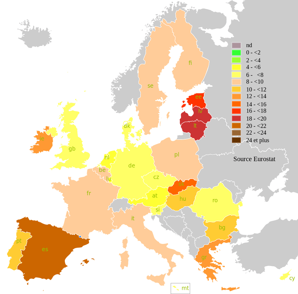 europa eu arbeitslosigkeit karte 2010