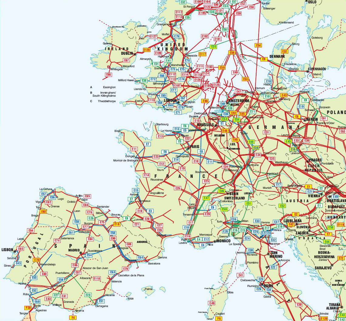 europa ol gas pipelines karte