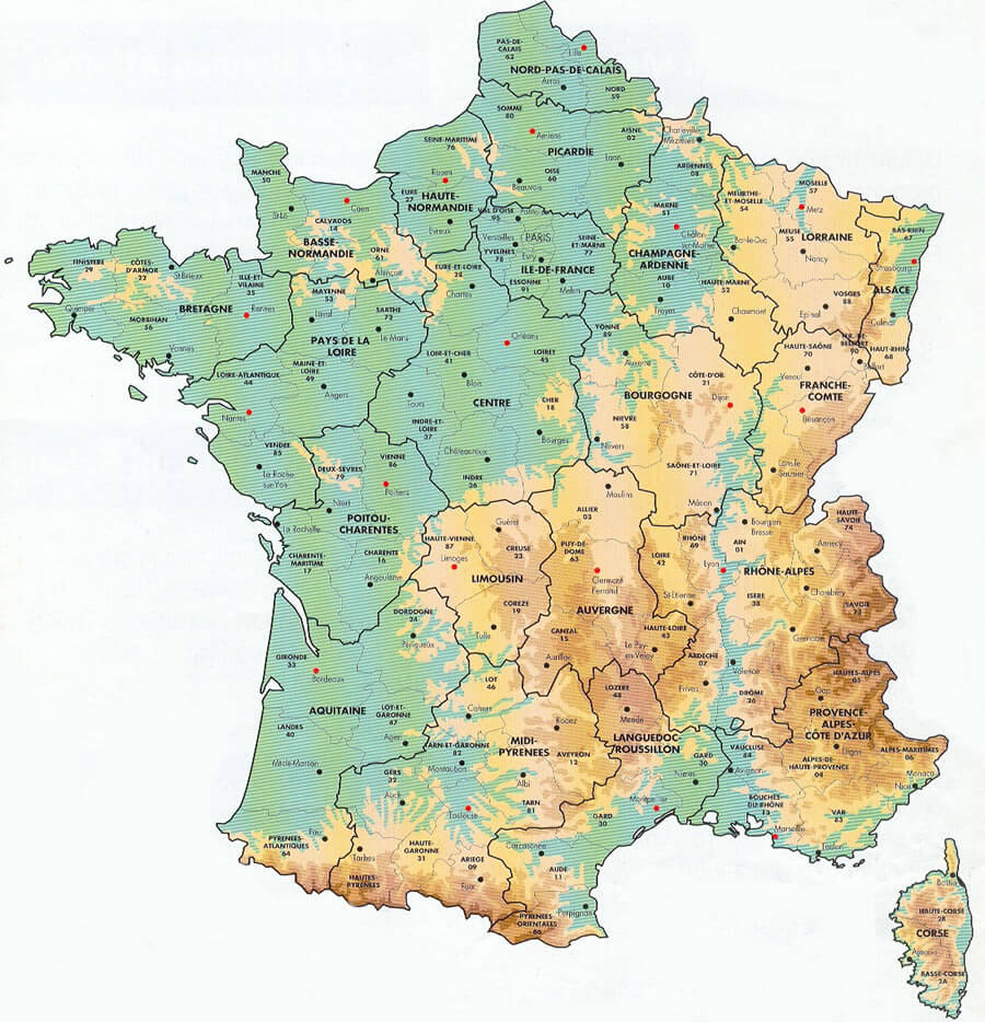 physikalisch karte von frankreich