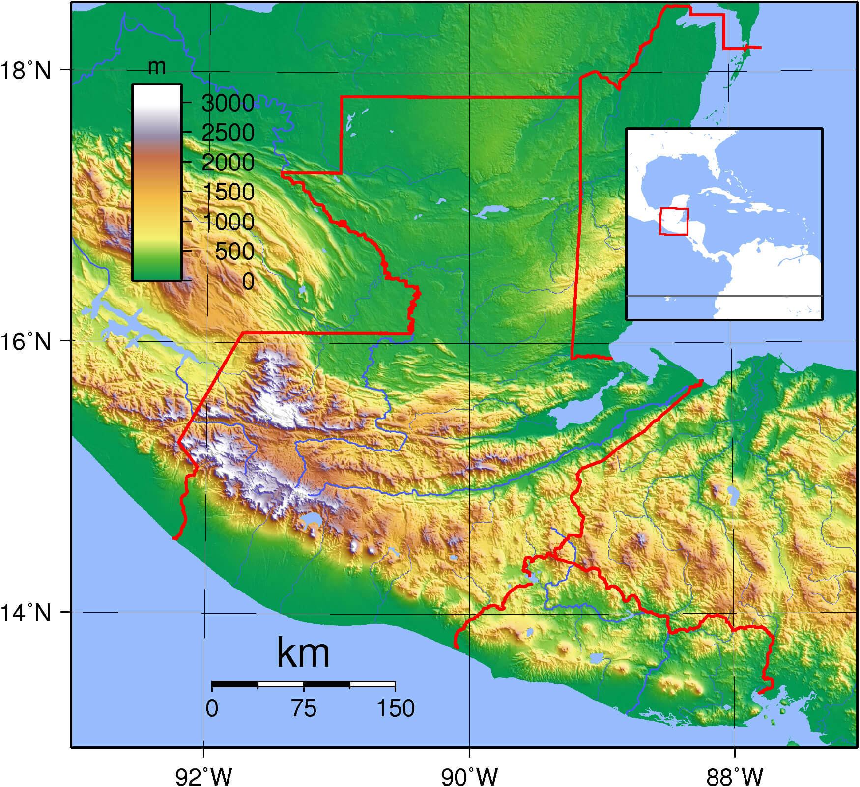 physikalisch karte von guatemala 2007