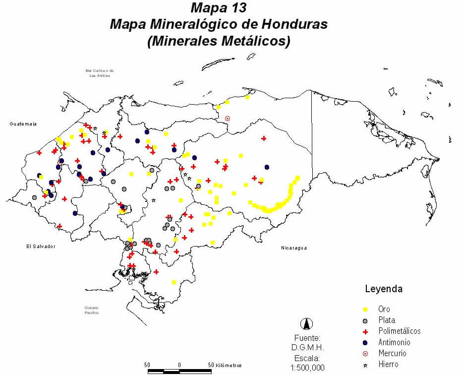 Honduras Mineral karte Metallic