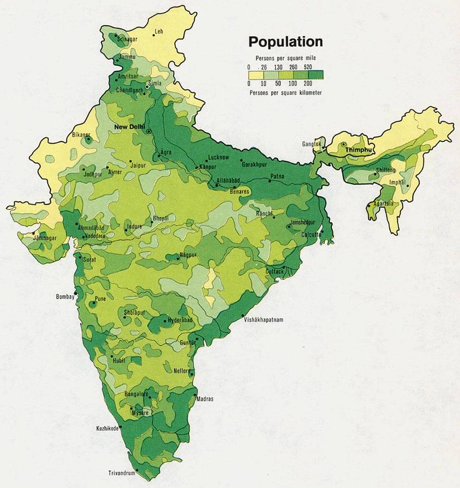 indien bevolkerung karte