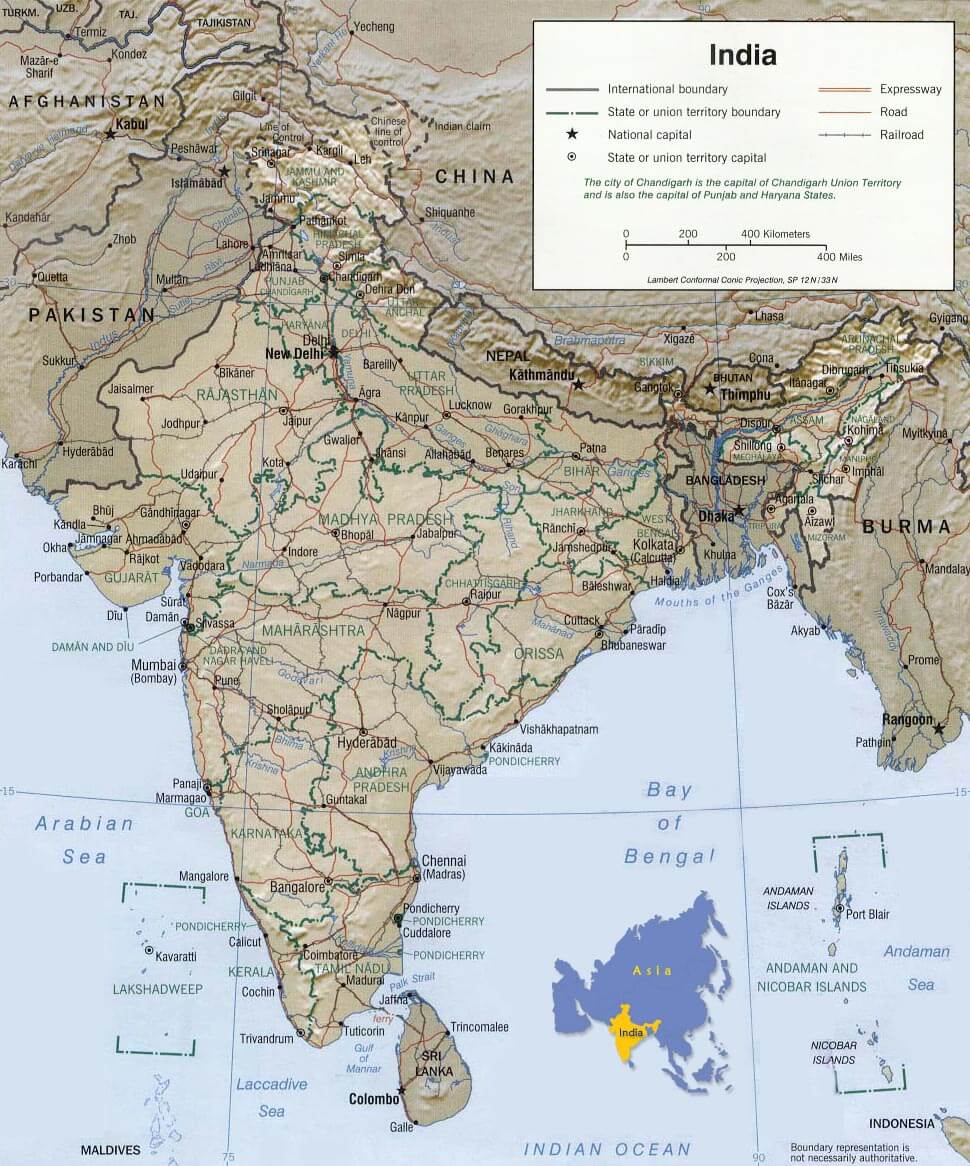 indien physikalisch karte