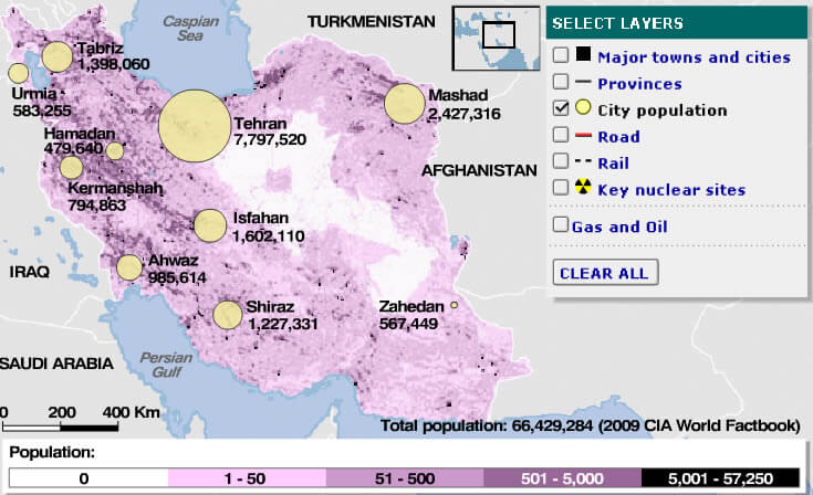 bevolkerung karte von iran