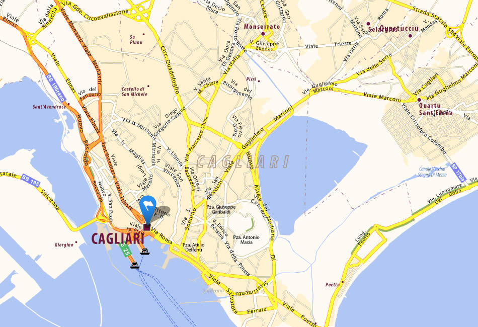 Cagliari stadt karte