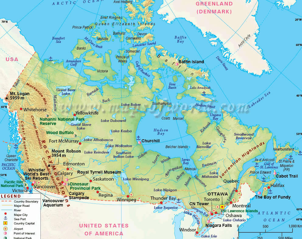 kanada physikalisch karte mit staats