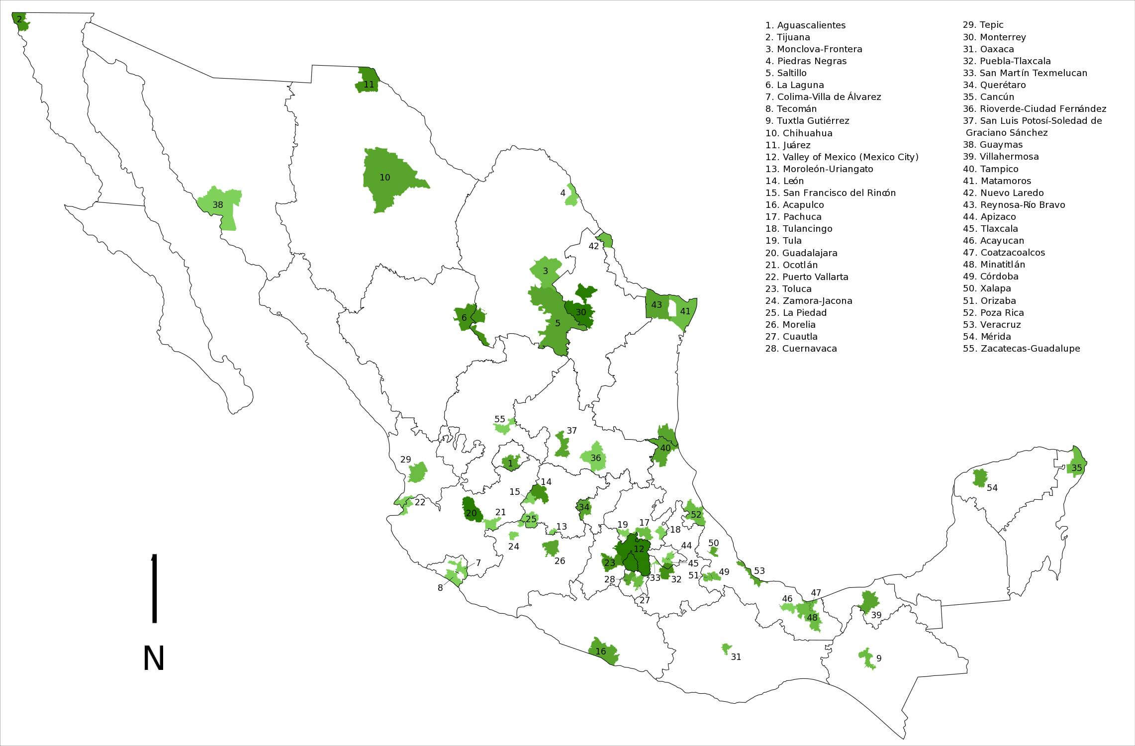 metropolitan bereichs karte von mexiko