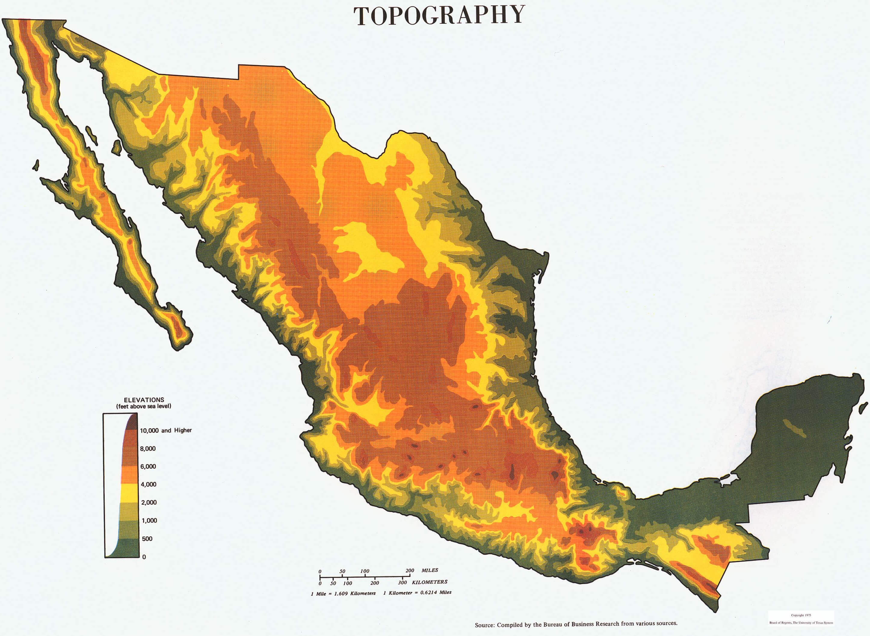 mexiko physikalisch karte 1975