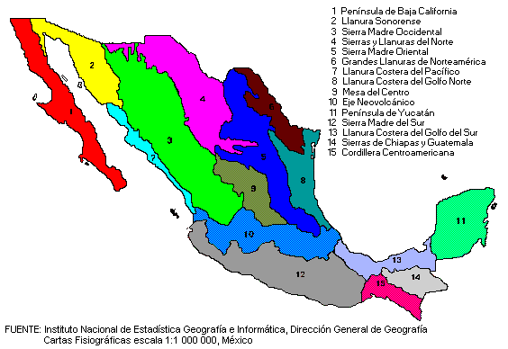 mexiko physiographical karte