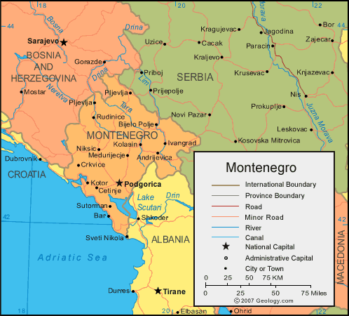 politisch karte von Montenegro