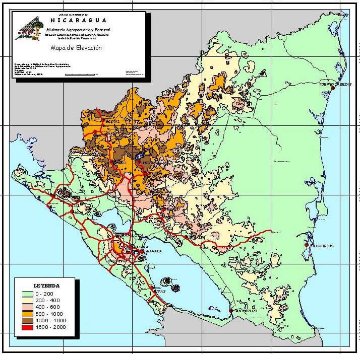 Nicaragua Elevation Map