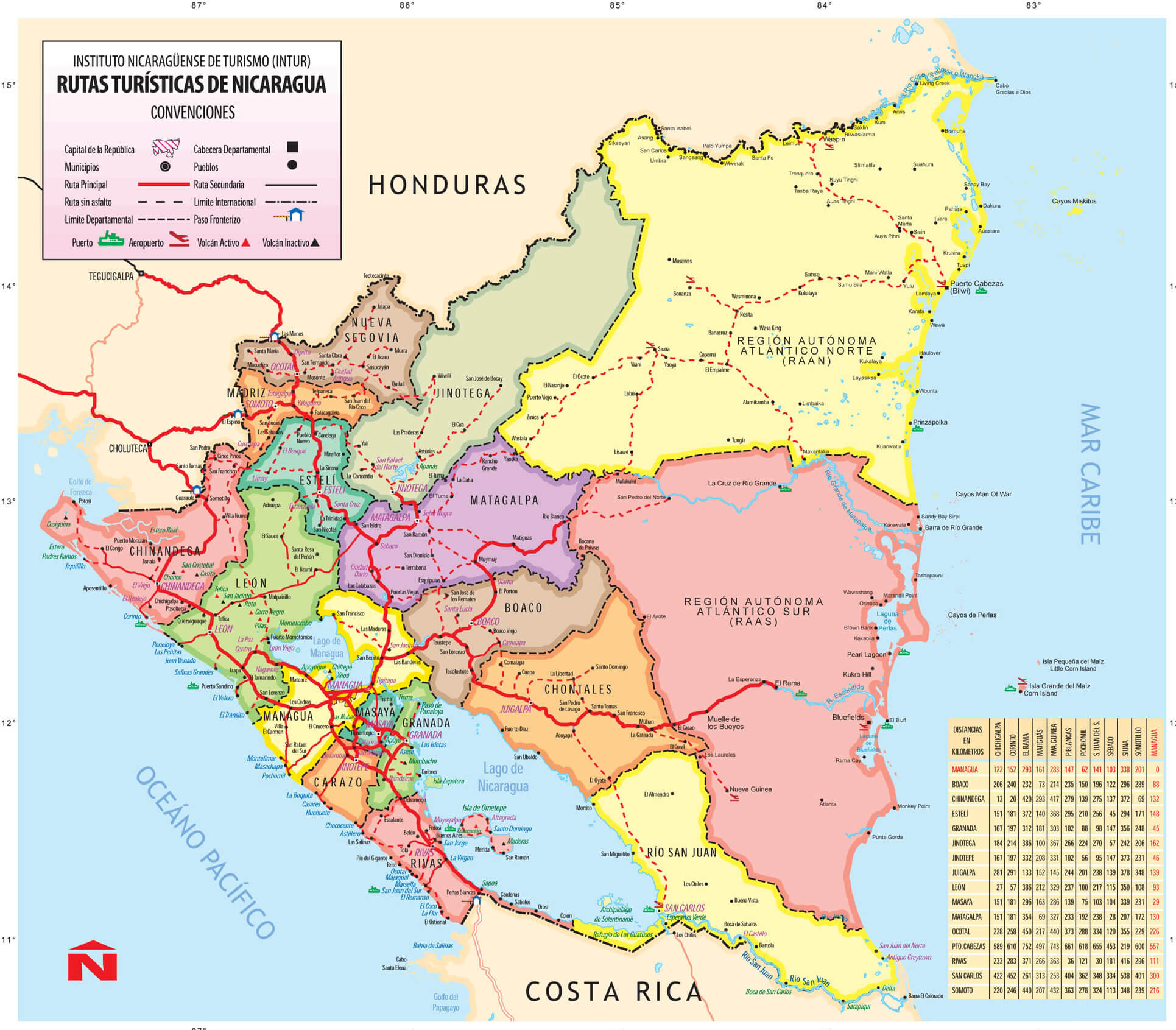 Nicaragua politisch regionen Map