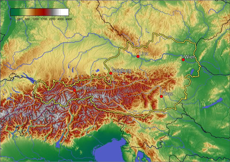 physikalisch karte von osterreich 2005