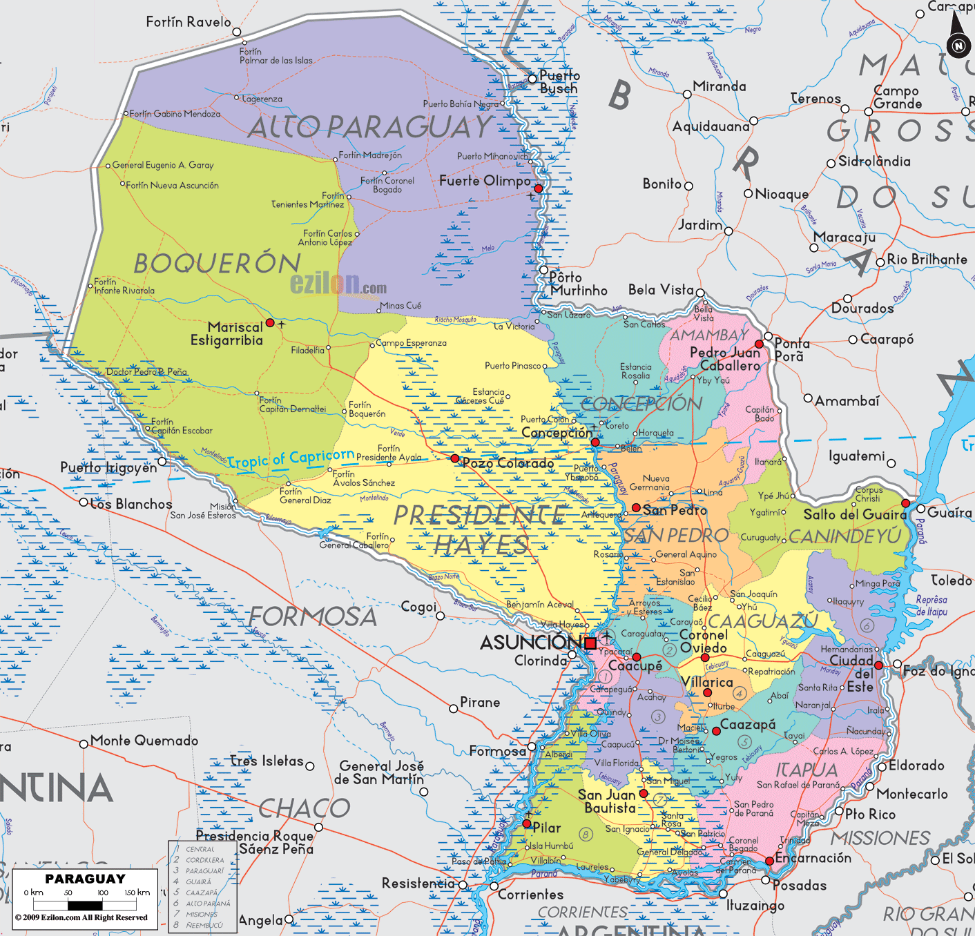 politisch karte von Paraguay