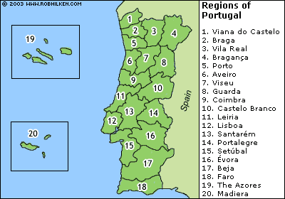 regionen von portugal karte