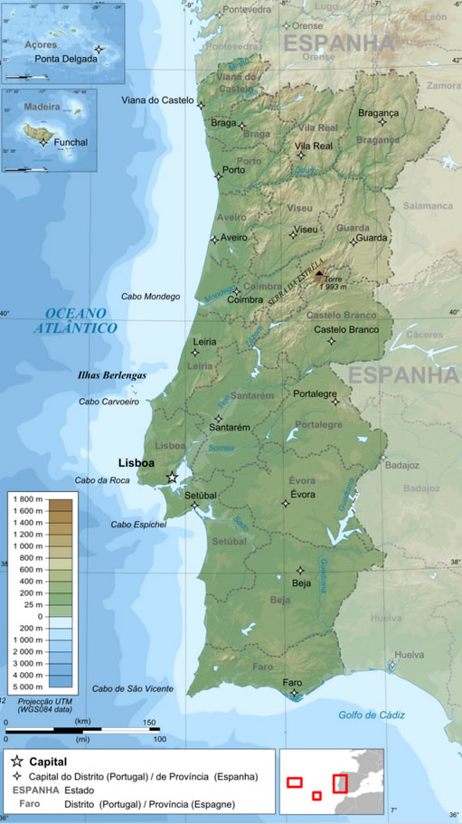 topographisch administrativ karte von portugiesisch republik