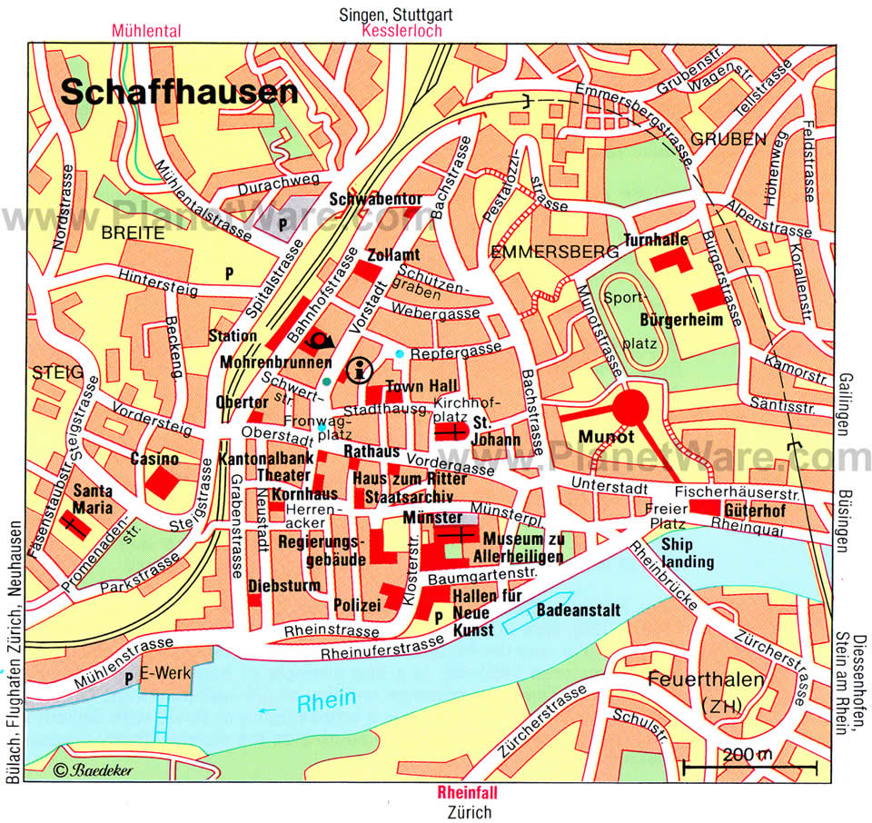 schaffhausen stadt center karte