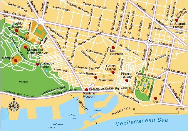 Barcelona stadt center karte