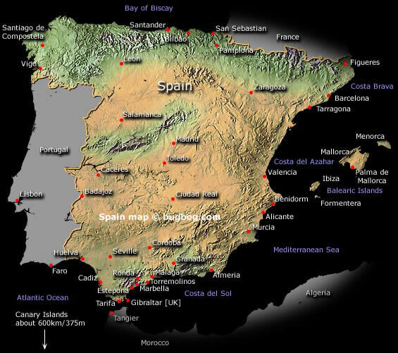 spanien physikalisch karte