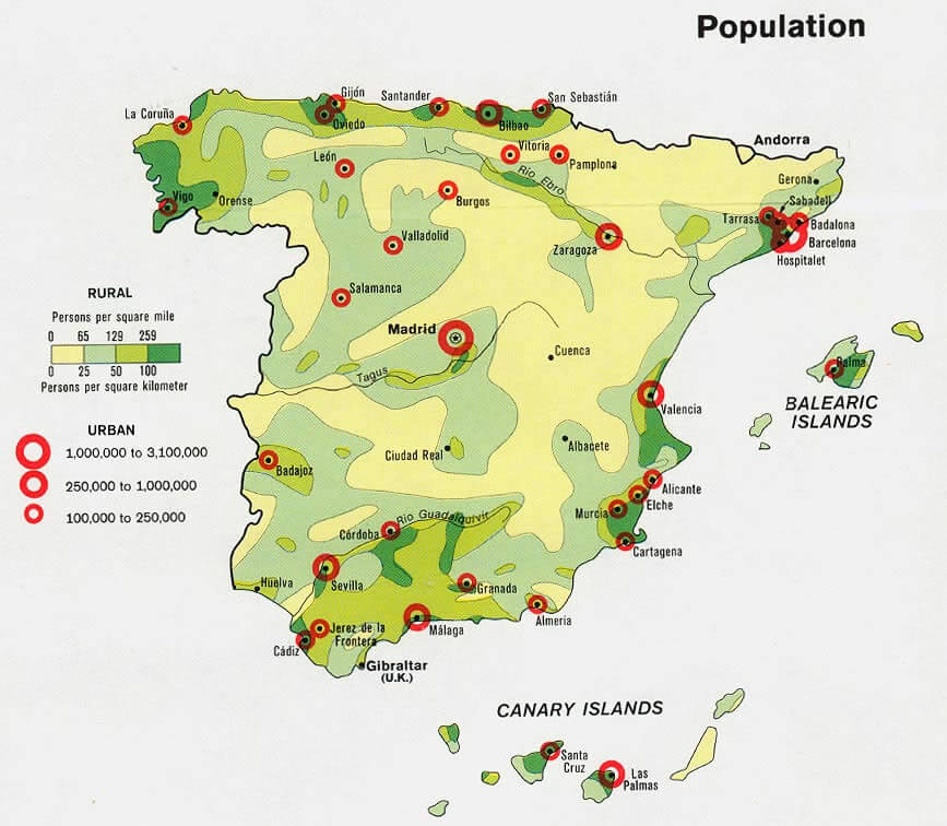 spanien bevolkerung karte