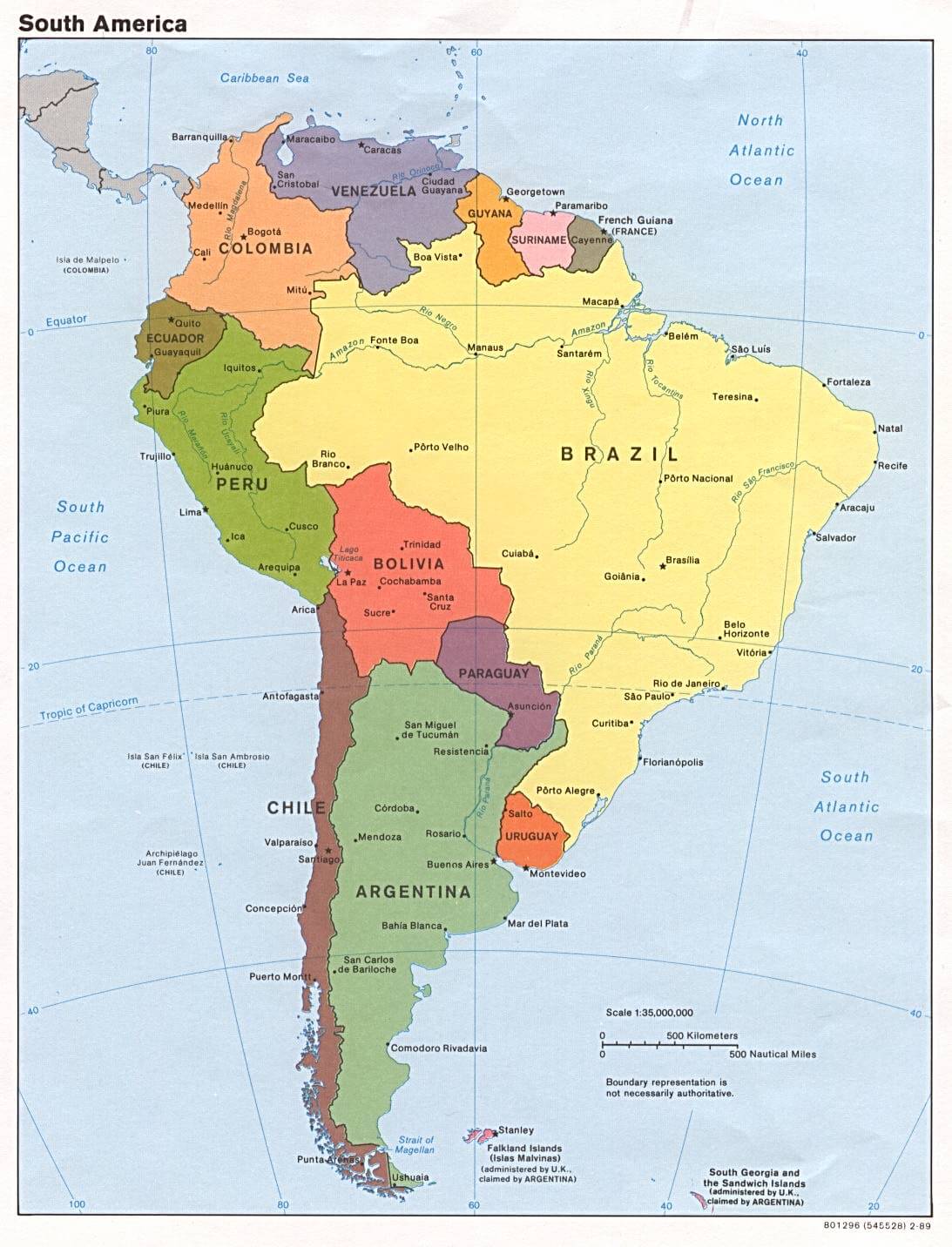 politisch karte von sudamerika