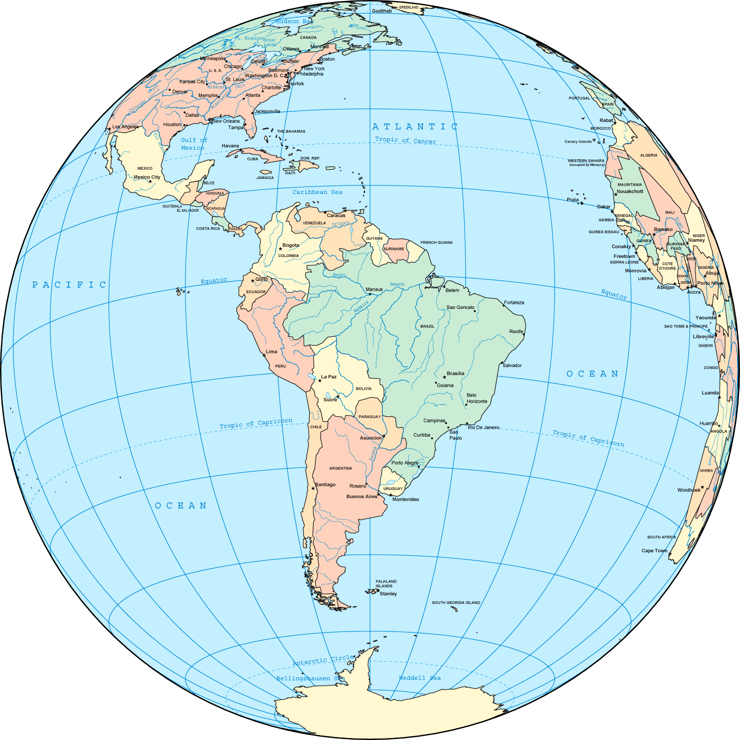 sudamerika karte auf globus