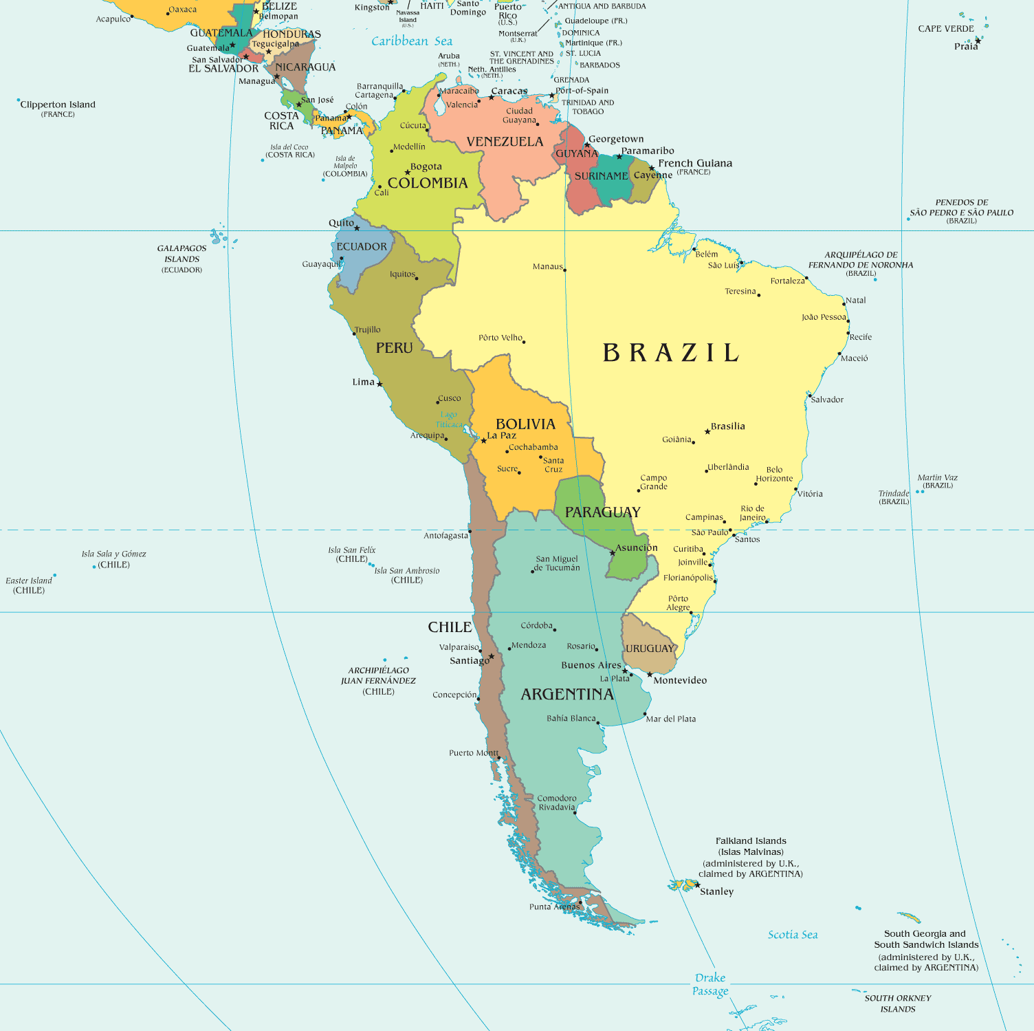sudamerika politisch karte