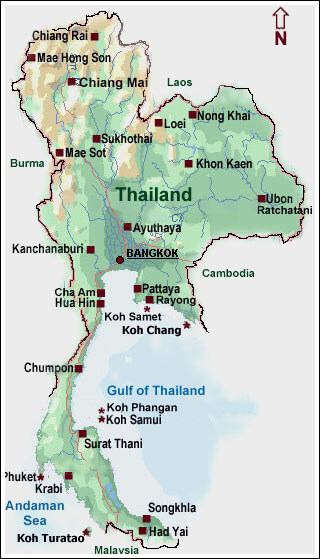 Thailand Major stadte Map