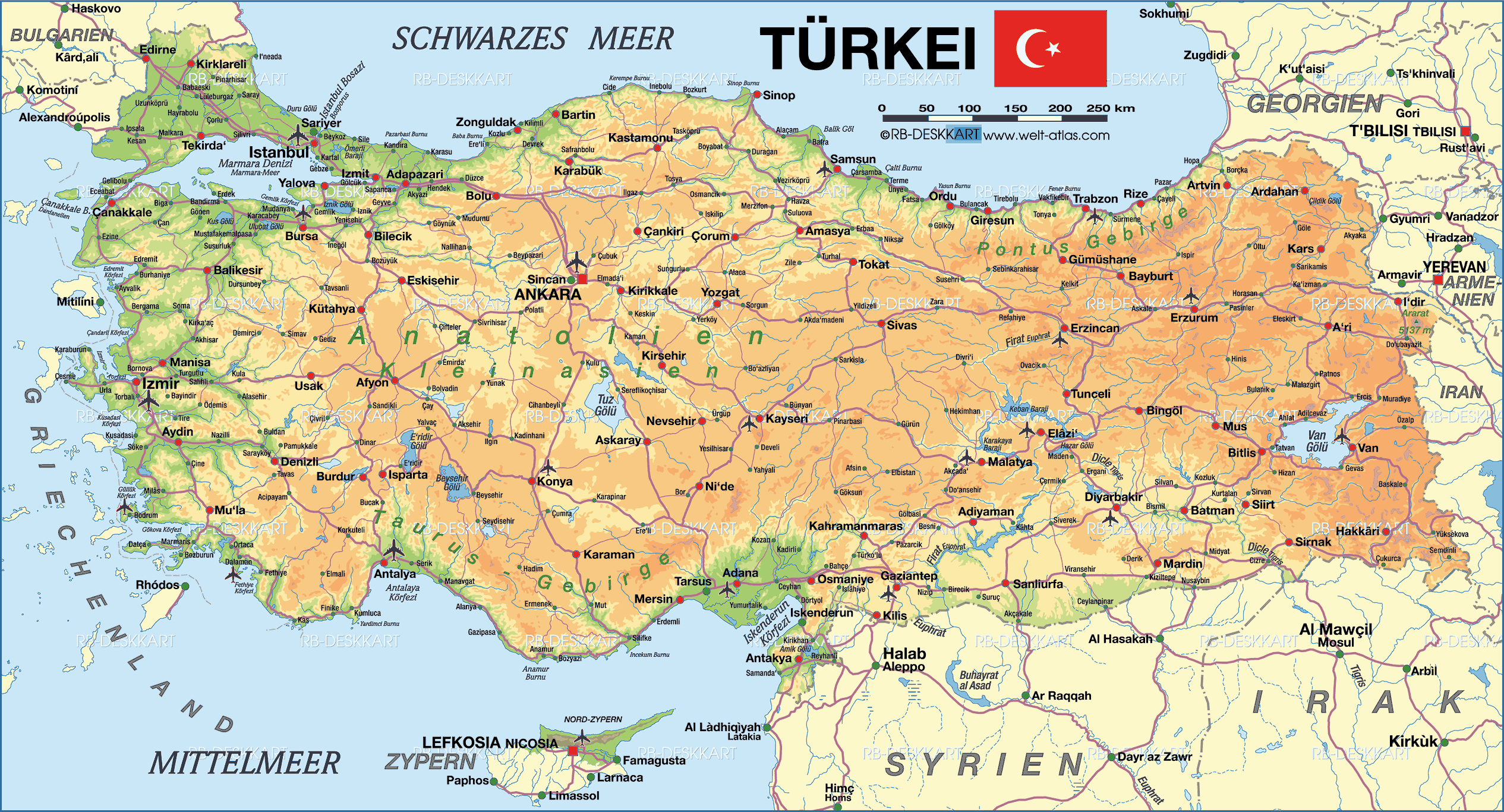 turkei karte physikalisch
